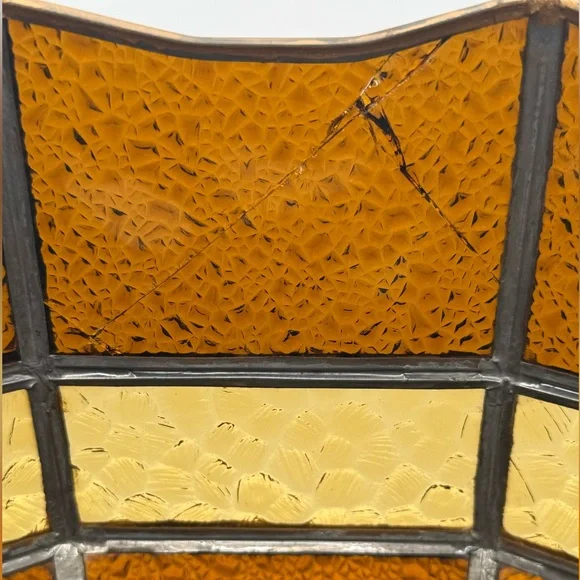 Vintage Tiffany Style Slag Glass Lamp Shade – Amber Honey Leaded Glass - Picture 7 of 9